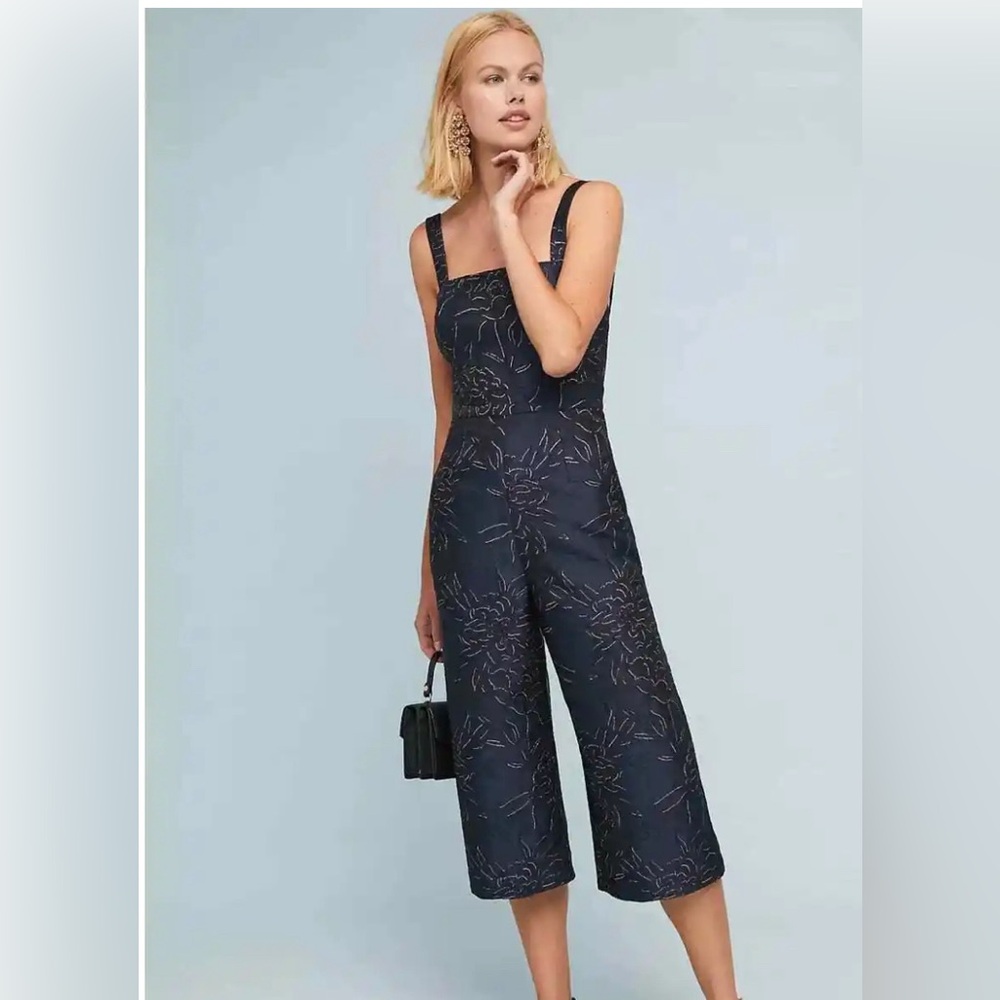 NWT Anthropologie Hutch Women's Navy Floral Bremerton Jumpsuit Size 14